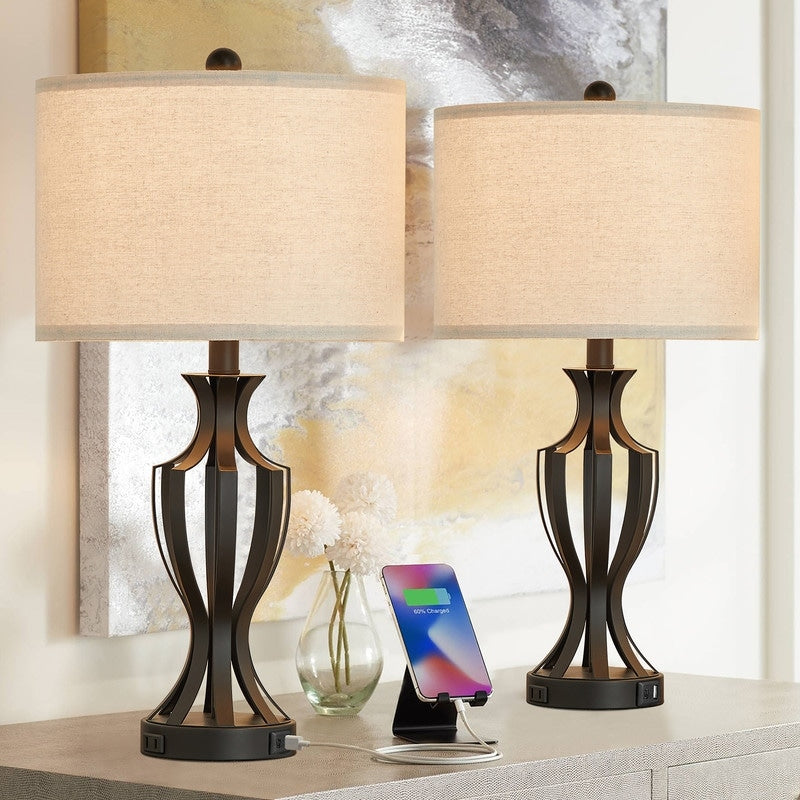 KAWOTI 23 Set di lampade da tavolo con controllo touch e lampadine, porta USB (set da 2) - L12 * A23,25