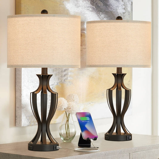 KAWOTI 23 Set di lampade da tavolo con controllo touch e lampadine, porta USB (set da 2) - L12 * A23,25