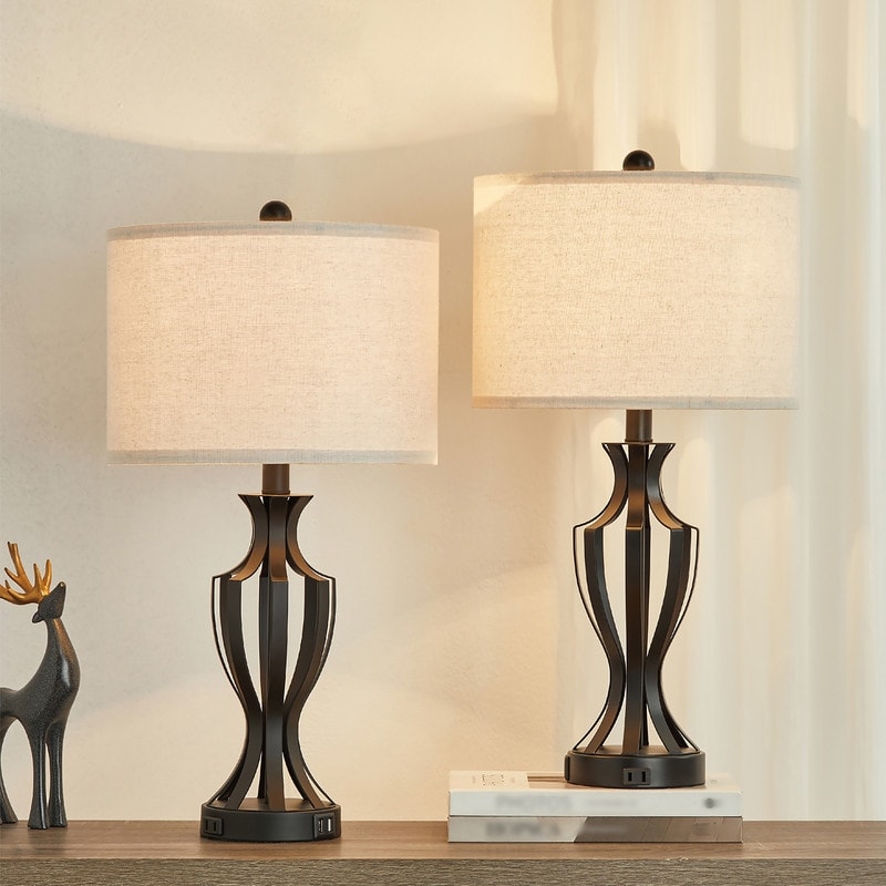 KAWOTI 23 Set di lampade da tavolo con controllo touch e lampadine, porta USB (set da 2) - L12 * A23,25