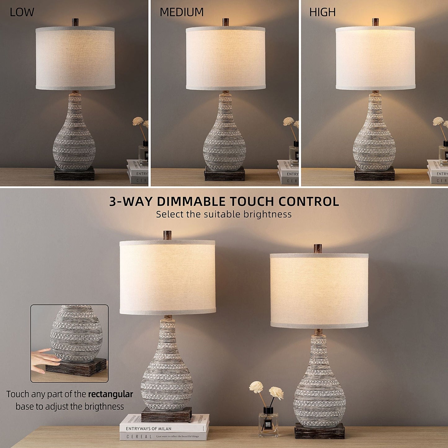 Set di lampade da tavolo KAWOTI con controllo touch e porte USB (set da 2)