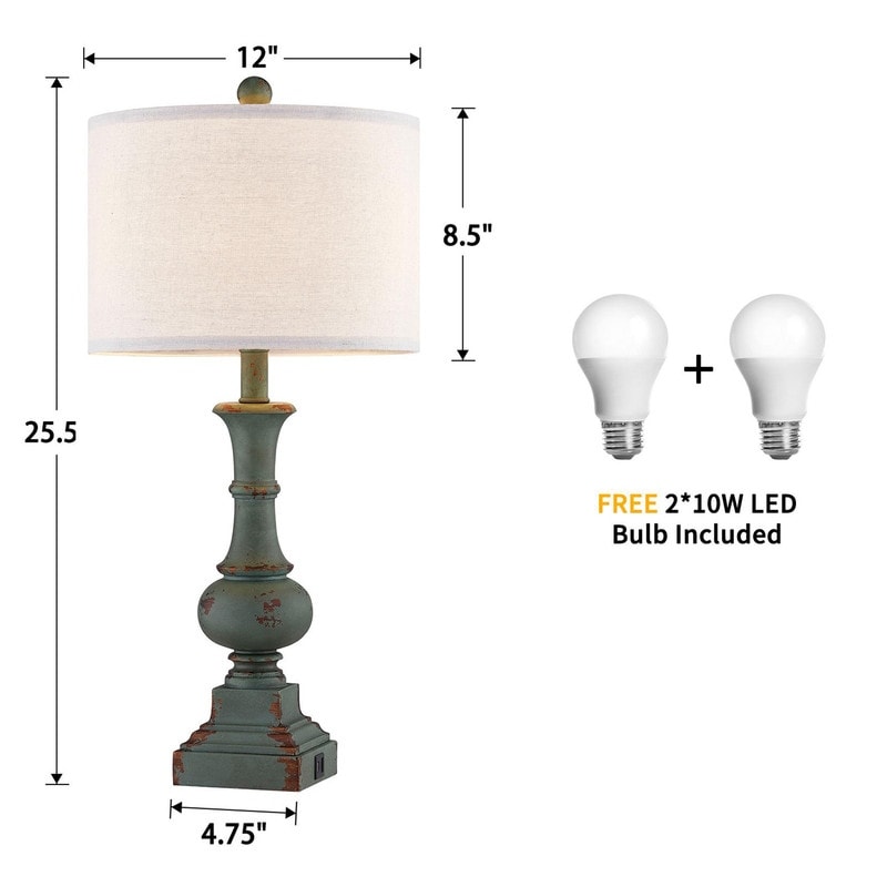 KAWOTI 25.5 Set di lampade da tavolo Framhouse con porte USB, lampadine (set di 2) - L12 x A25,5