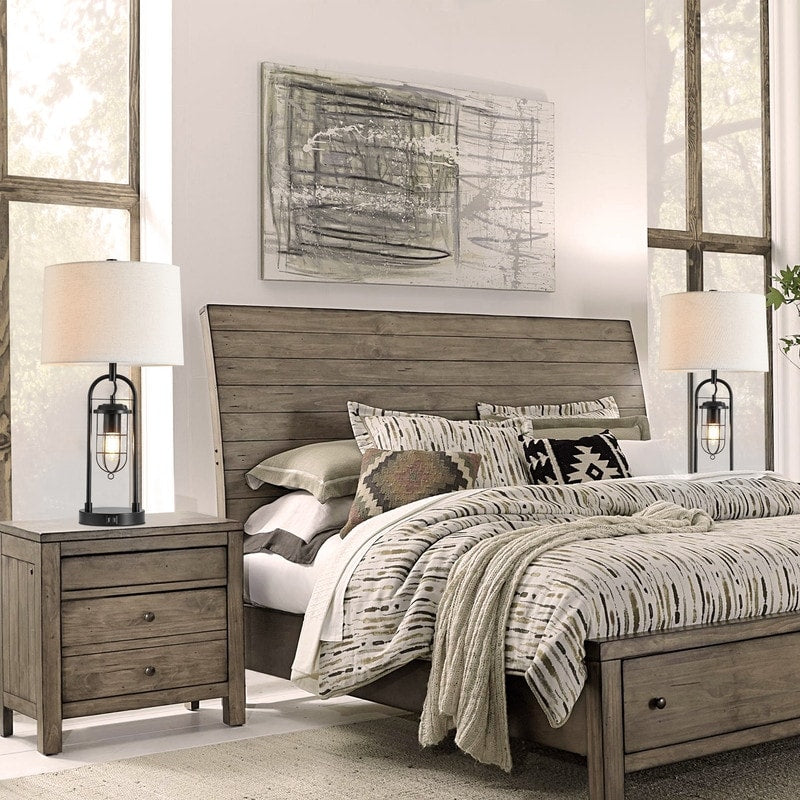 Lampada da tavolo KAWOTI in bronzo scuro da 26 pollici con porte USB, luce notturna