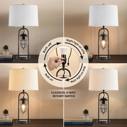 Lampada da tavolo KAWOTI in bronzo scuro da 26 pollici con porte USB, luce notturna