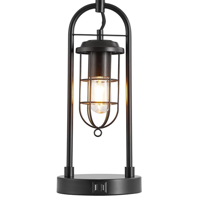 Lampada da tavolo KAWOTI in bronzo scuro da 26 pollici con porte USB, luce notturna