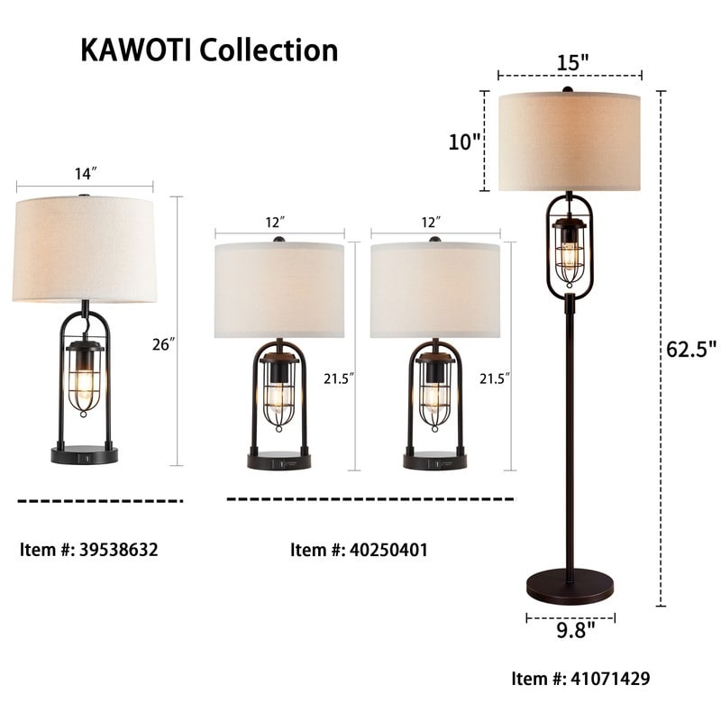 Lampada da tavolo KAWOTI in bronzo scuro da 26 pollici con porte USB, luce notturna