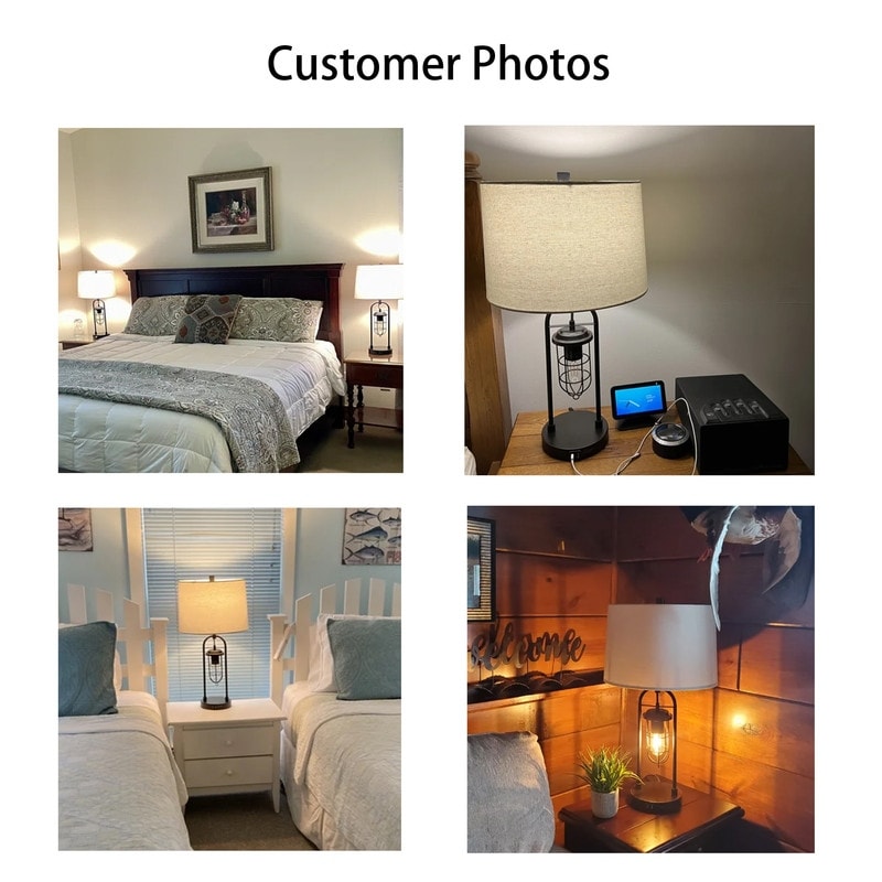 Lampada da tavolo KAWOTI in bronzo scuro da 26 pollici con porte USB, luce notturna