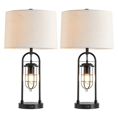 Lampada da tavolo KAWOTI in bronzo scuro da 26 pollici con porte USB, luce notturna