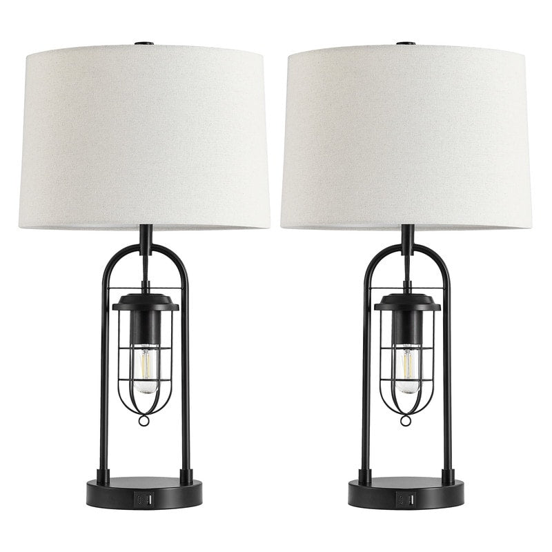 Lampada da tavolo KAWOTI in bronzo scuro da 26 pollici con porte USB, luce notturna