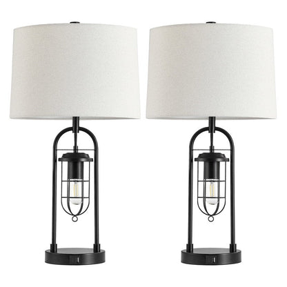 Lampada da tavolo KAWOTI in bronzo scuro da 26 pollici con porte USB, luce notturna