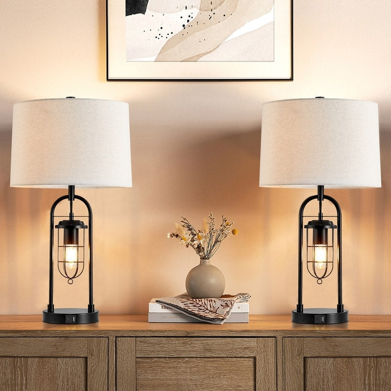 Lampada da tavolo KAWOTI in bronzo scuro da 26 pollici con porte USB, luce notturna