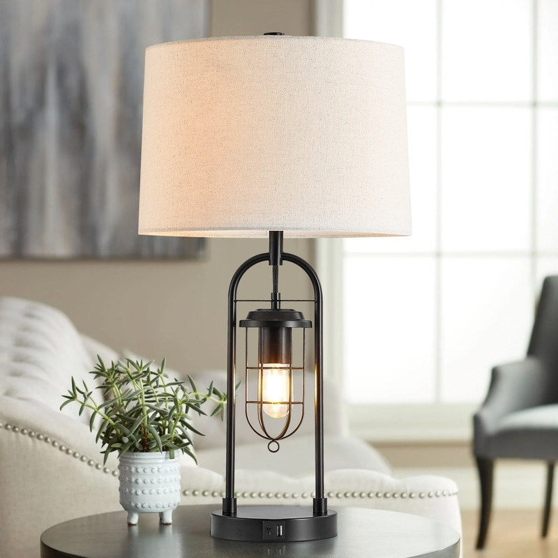 Lampada da tavolo KAWOTI in bronzo scuro da 26 pollici con porte USB, luce notturna