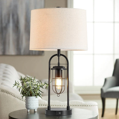 Lampada da tavolo KAWOTI in bronzo scuro da 26 pollici con porte USB, luce notturna