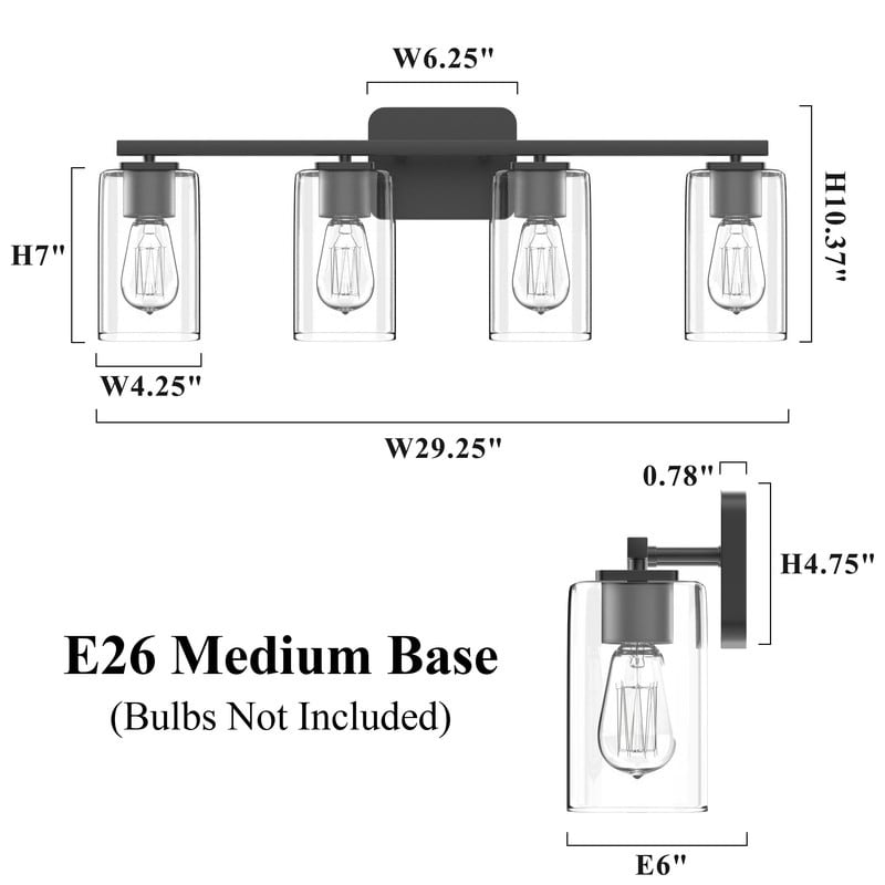 Lampada da bagno moderna KAWOTI da 29 pollici a 4 luci con paralumi in vetro trasparente