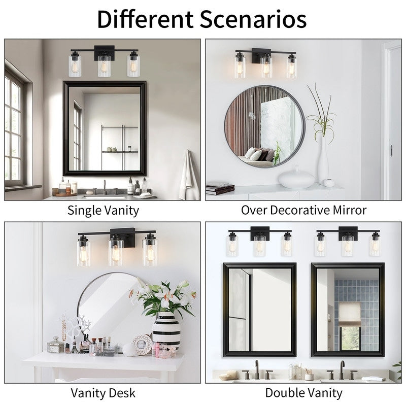 Lampada da bagno KAWOTI a 3 luci con paralume in vetro trasparente