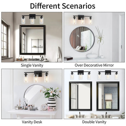 Lampada da bagno KAWOTI a 3 luci con paralume in vetro trasparente