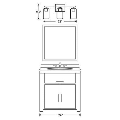 Lampada da bagno KAWOTI a 3 luci con paralume in vetro trasparente