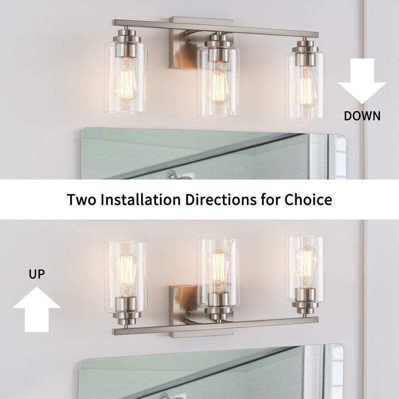 Lampada da bagno KAWOTI a 3 luci con paralume in vetro trasparente