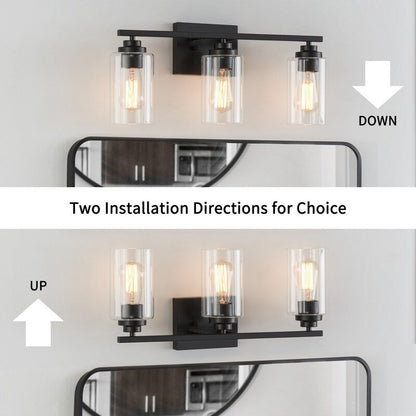 Lampada da bagno KAWOTI a 3 luci con paralume in vetro trasparente