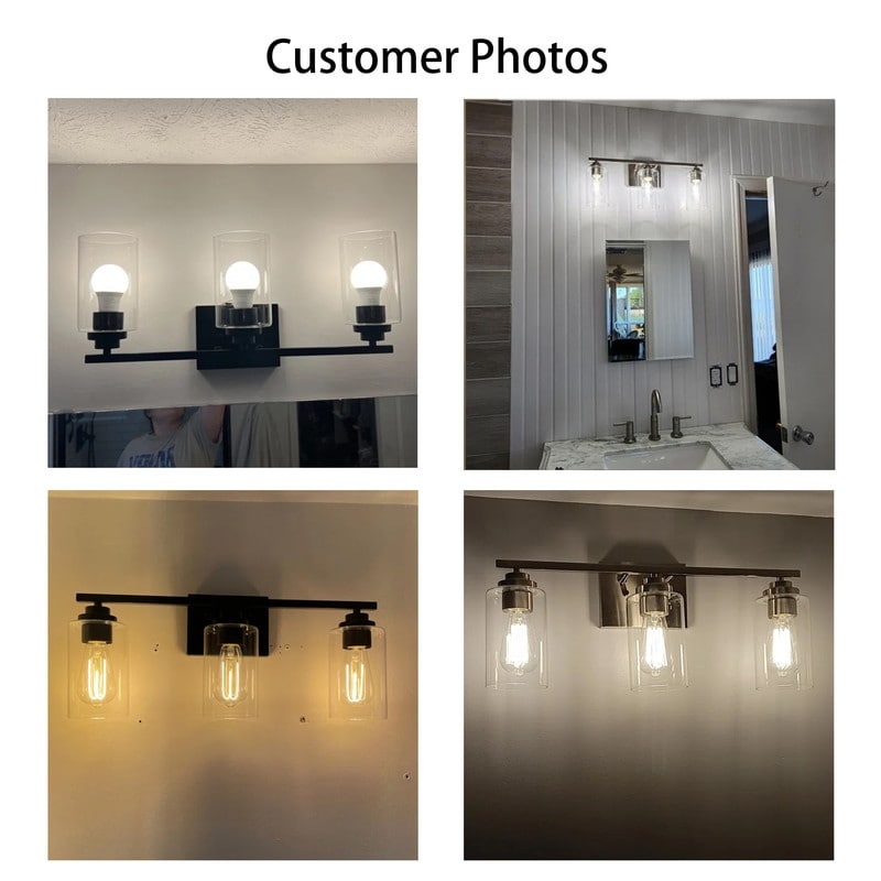 Lampada da bagno KAWOTI a 3 luci con paralume in vetro trasparente