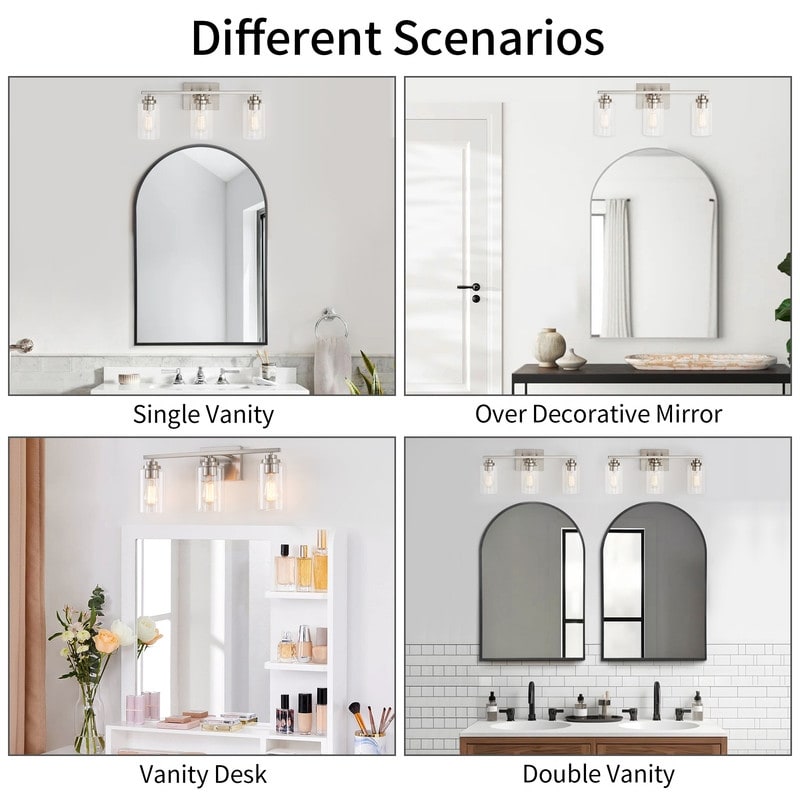 Lampada da bagno KAWOTI a 3 luci con paralume in vetro trasparente