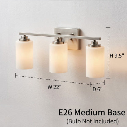 Lampada da bagno dimmerabile KAWOTI a 3 luci con vetro bianco satinato