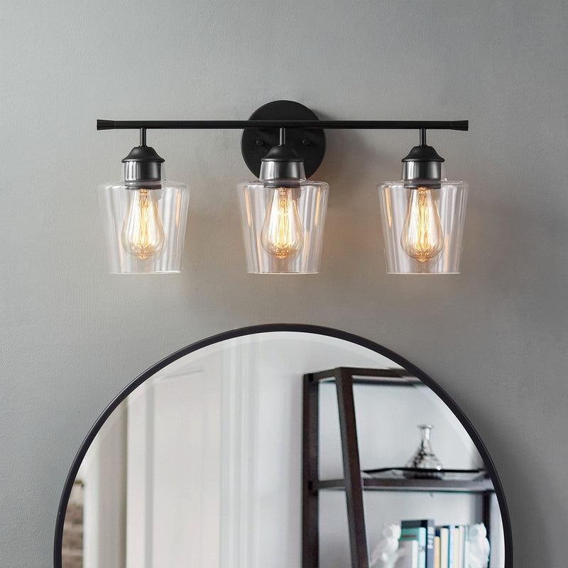 Lampada da bagno dimmerabile KAWOTI a 3 luci con paralume in vetro - L22 x P7 x A10,5