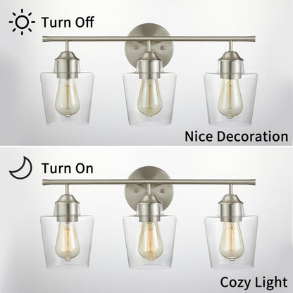 Lampada da bagno dimmerabile KAWOTI a 3 luci con paralume in vetro - L22 x P7 x A10,5