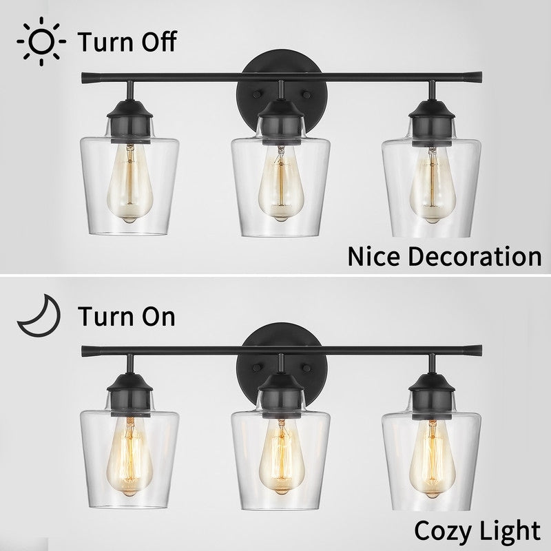 Lampada da bagno dimmerabile KAWOTI a 3 luci con paralume in vetro - L22 x P7 x A10,5