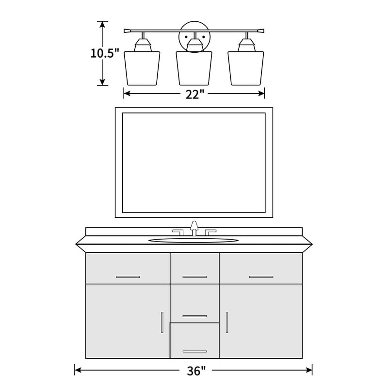 Lampada da bagno dimmerabile KAWOTI a 3 luci con paralume in vetro - L22 x P7 x A10,5