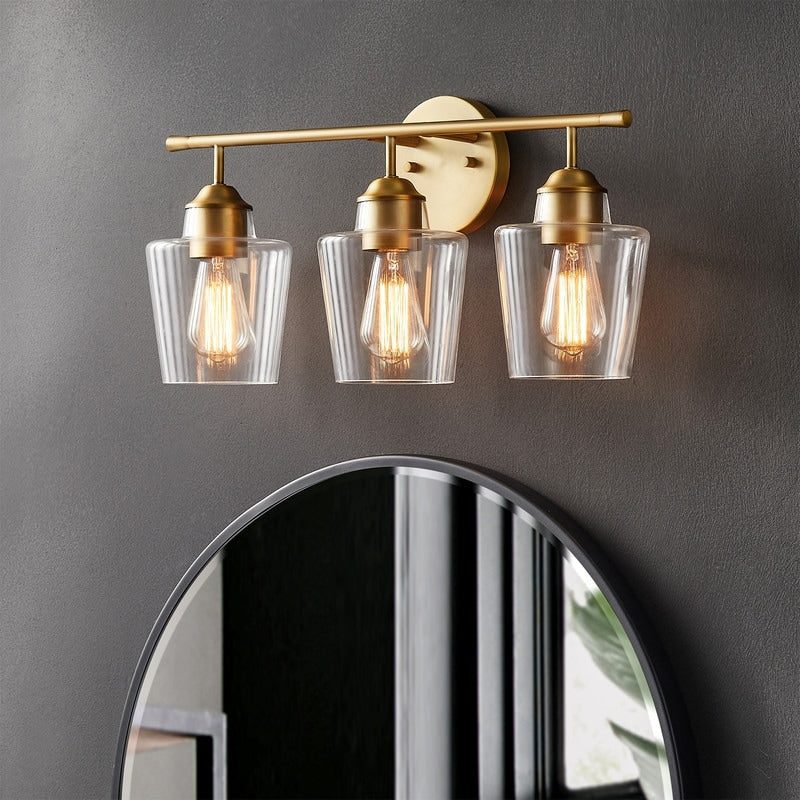 Lampada da bagno dimmerabile KAWOTI a 3 luci con paralume in vetro - L22 x P7 x A10,5