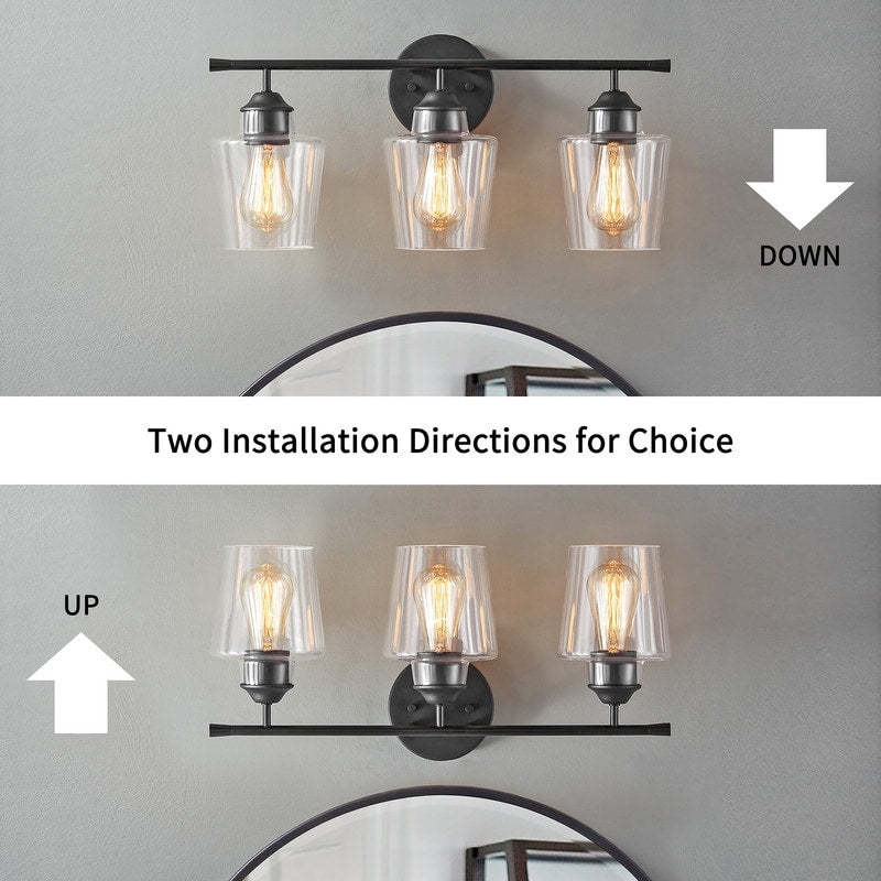 Lampada da bagno dimmerabile KAWOTI a 3 luci con paralume in vetro - L22 x P7 x A10,5