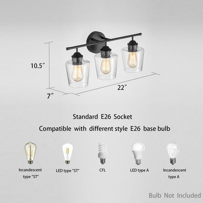 Lampada da bagno dimmerabile KAWOTI a 3 luci con paralume in vetro - L22 x P7 x A10,5