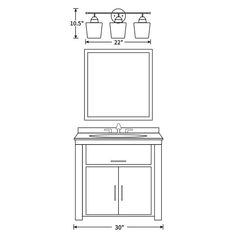 Lampada da bagno dimmerabile KAWOTI a 3 luci con paralume in vetro - L22 x P7 x A10,5