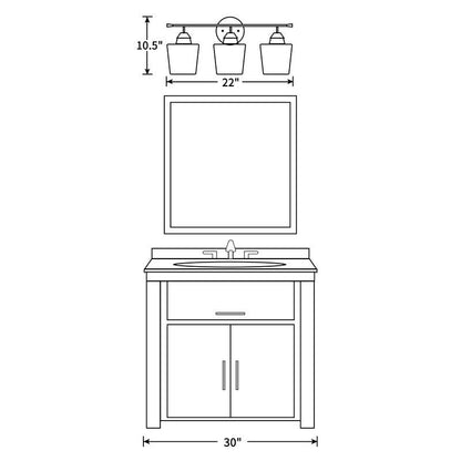 Lampada da bagno dimmerabile KAWOTI a 3 luci con paralume in vetro - L22 x P7 x A10,5