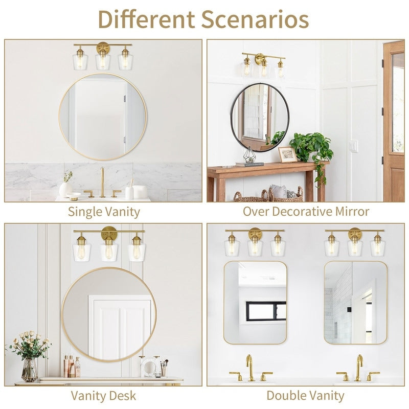 Lampada da bagno dimmerabile KAWOTI a 3 luci con paralume in vetro - L22 x P7 x A10,5