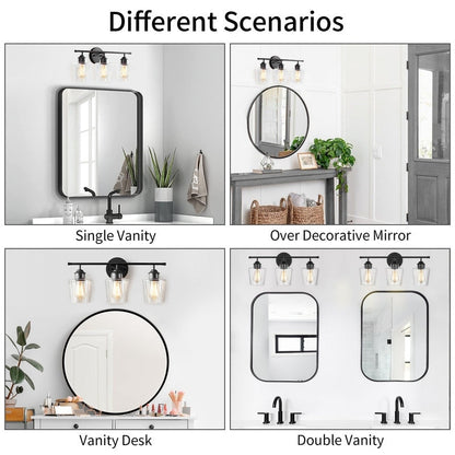 Lampada da bagno dimmerabile KAWOTI a 3 luci con paralume in vetro - L22 x P7 x A10,5