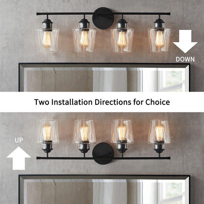 Lampada da bagno KAWOTI dimmerabile a 4 luci in metallo con paralume in vetro