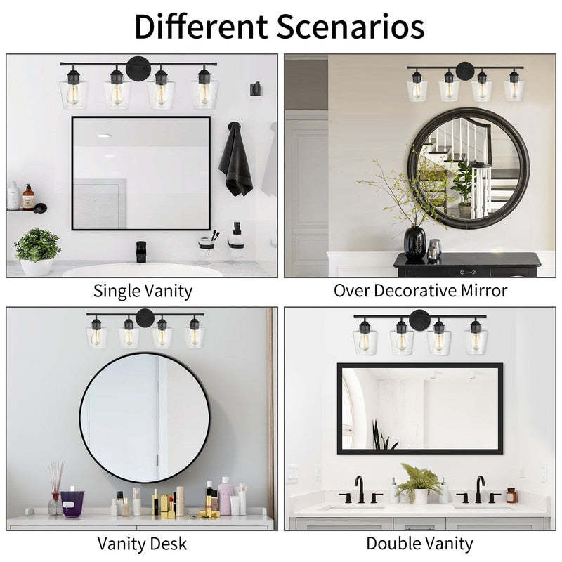 Lampada da bagno KAWOTI dimmerabile a 4 luci in metallo con paralume in vetro
