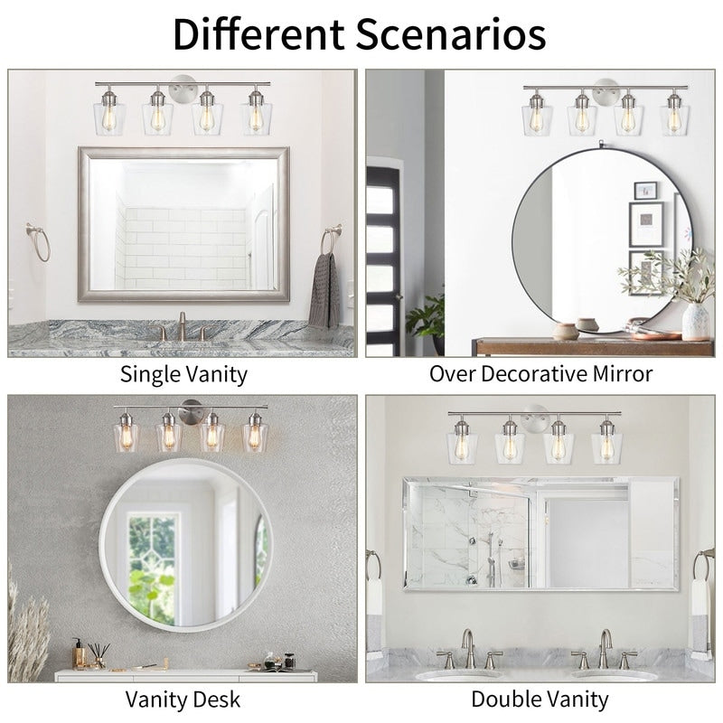 Lampada da bagno KAWOTI dimmerabile a 4 luci in metallo con paralume in vetro