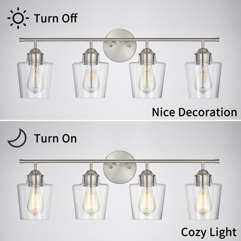 Lampada da bagno KAWOTI dimmerabile a 4 luci in metallo con paralume in vetro