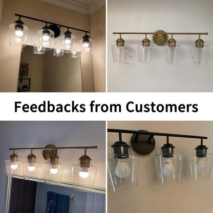 Lampada da bagno KAWOTI dimmerabile a 4 luci in metallo con paralume in vetro