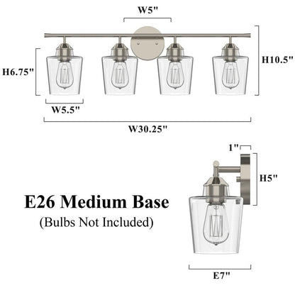 Lampada da bagno KAWOTI dimmerabile a 4 luci in metallo con paralume in vetro