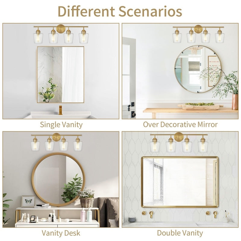 Lampada da bagno KAWOTI dimmerabile a 4 luci in metallo con paralume in vetro