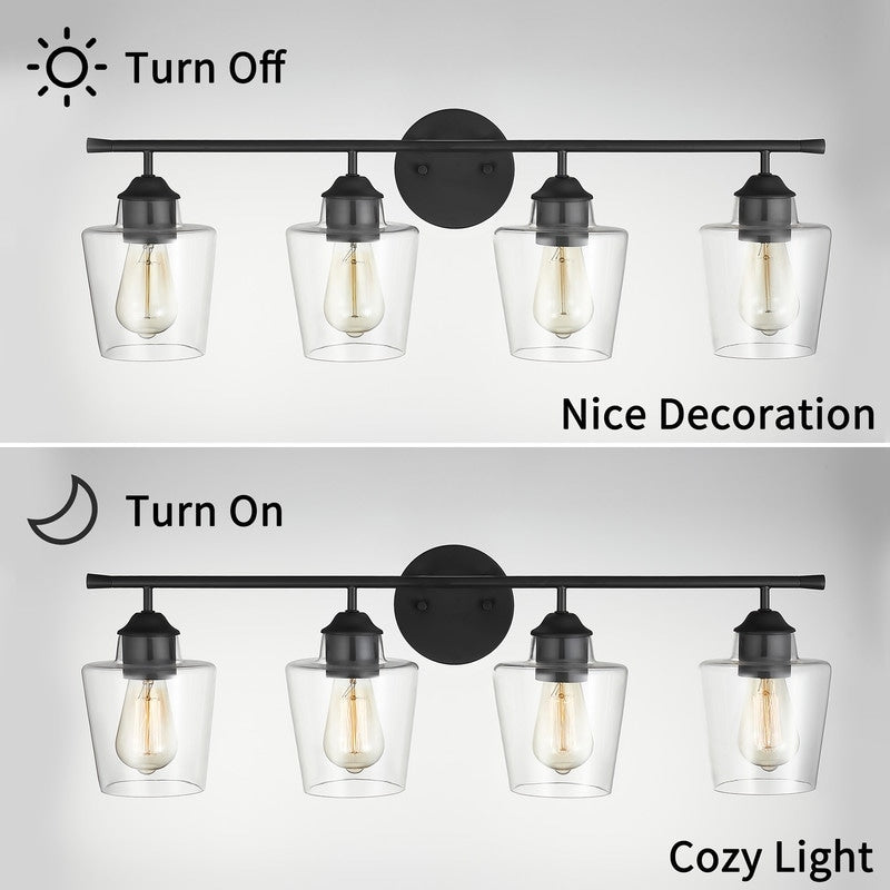 Lampada da bagno KAWOTI dimmerabile a 4 luci in metallo con paralume in vetro