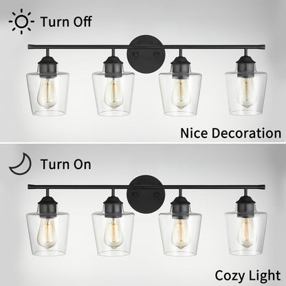 Lampada da bagno KAWOTI dimmerabile a 4 luci in metallo con paralume in vetro
