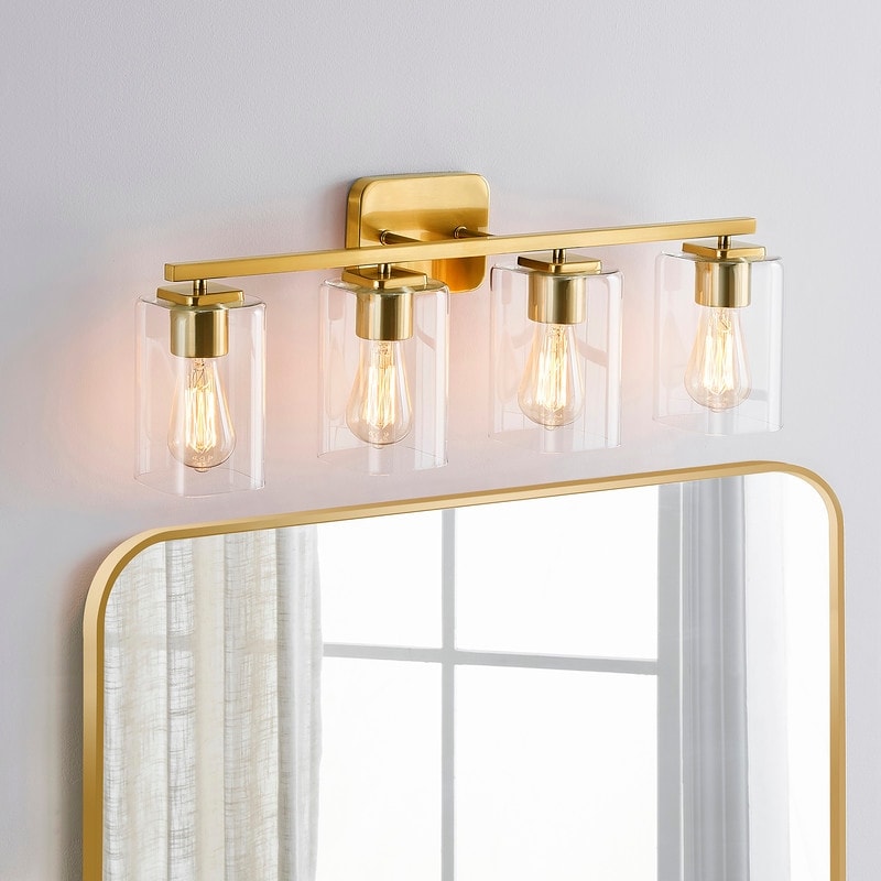 Lampada da bagno moderna KAWOTI da 29 pollici a 4 luci con paralumi in vetro trasparente