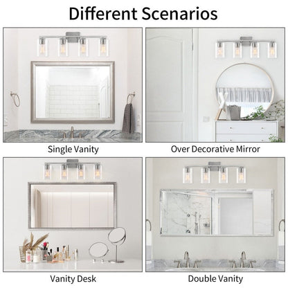 Lampada da bagno moderna KAWOTI da 29 pollici a 4 luci con paralumi in vetro trasparente