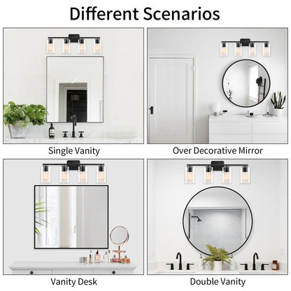 Lampada da bagno moderna KAWOTI da 29 pollici a 4 luci con paralumi in vetro trasparente