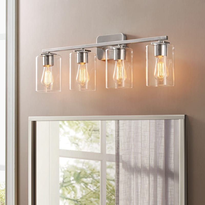 Lampada da bagno moderna KAWOTI da 29 pollici a 4 luci con paralumi in vetro trasparente