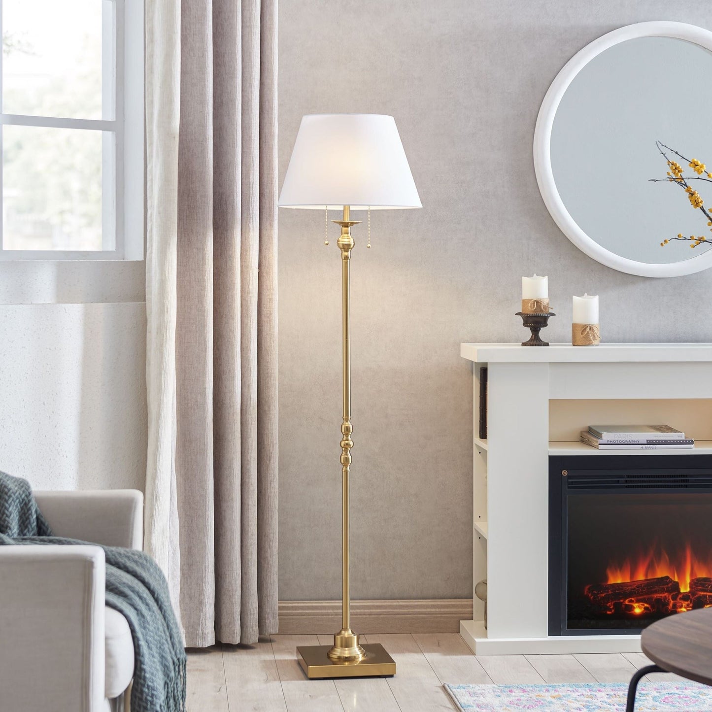 Lampada da terra KAWOTI da 60,5'' a 2 luci con paralume in tessuto Empire